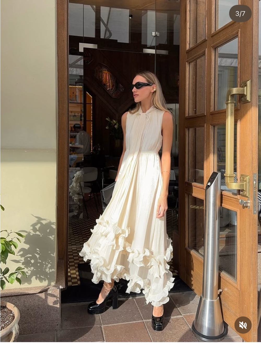 MissChic Ivory Satin Ruffle Cape Dress - Picture 3 of 7